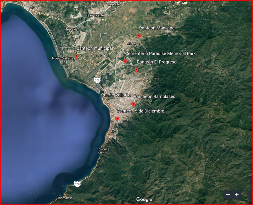 Map of Cemeteries in and Around Puerto Vallarta, Mexico